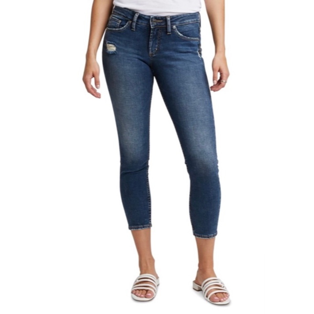 Silver Suki Curvy Skinny Crop Jeans Capri Mid Rise Distressed Stretch 24 00 NEW